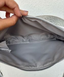 H&amp;M Silver Crocodile Textured Shoulder Bag