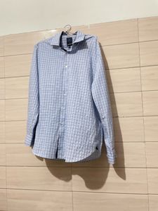 Imported Men's Blue Checkered Long Sleeve Shirt