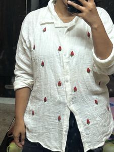 White Strawberry Embroidered Shirt