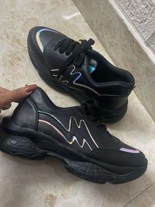 Black Chunky Sneakers with Iridescent Accents