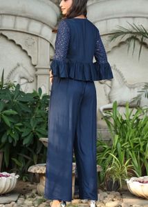 Chic Navy Blue Peplum Kurta Set with Palazzo Pants