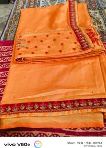 Orange yellow Embroidered saree