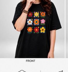 Black T-Shirt with Floral Graphic Print