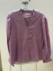 Purple Textured V-Neck Blouse