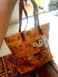 Avaasa Owl 🦉 Printed Orenge Tote Bag Party Wear