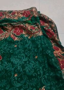 Elegant Emerald Green Embroidered Saree