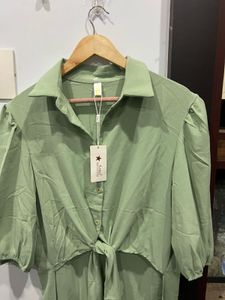Sage Green Tie-Front Shirt Dress