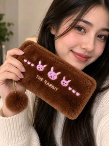 Cute Brown Faux Fur Bunny Pouch