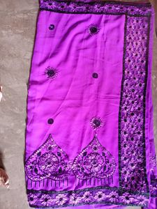 Vibrant Magenta Floral Embroidered Saree