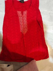 Elegant Red Kurta with white Pants