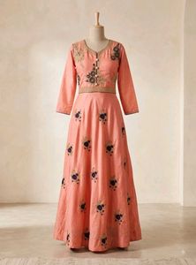 Peach Embroidered Anarkali Gown