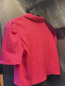 Pink Textured Cropped Shirt