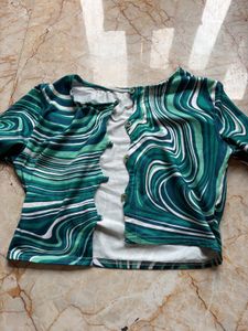 Abstract Print Cropped Cardigan