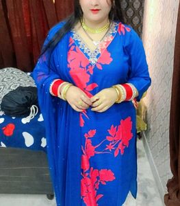 Blue Kurta Set with Pink Floral Print size XXL 44