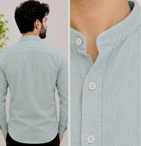 Men's Casual Band Collar Shirt