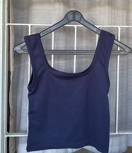 Navy Blue Button-Up Crop Top