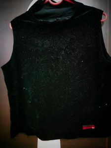 Partywear Sleevless Velvet Black Top