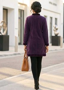 Embroidered Purple Velvet Kurta