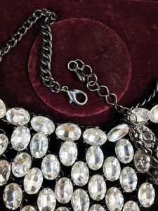 Statement black metal Crystal Necklace,Earrings
