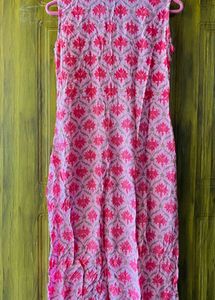Pink &amp; Red Floral Print Kurta