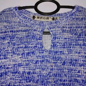 Boho Bell Sleeve Blue &amp; White Top
