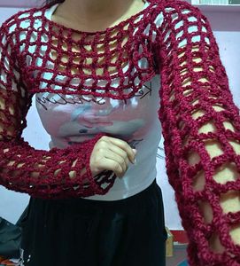 Crochet Crop Top with Long Sleeves