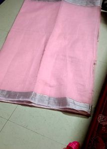 Baby Pink Saree with Silver Border