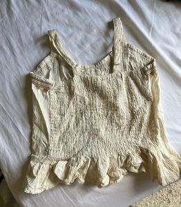 Cream Boho Button-Down Peplum Top