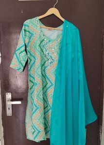 Light Green ZigZag Print Kurta Set