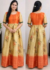 Beautiful Orange and Gold Floral Gown