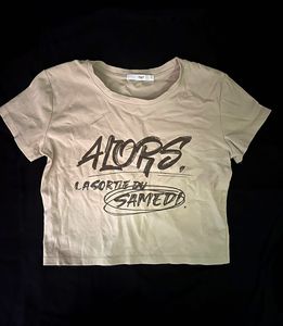 Cream Graphic Print Cropped T-Shirt