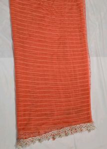 Sheer Coral Pink Striped Dupatta