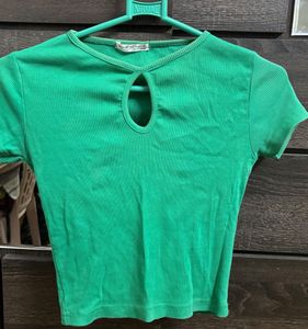 Green Ribbed Keyhole Crop Top
