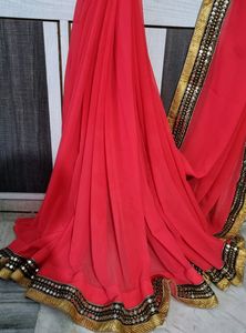 Pink And Gold Toned Sequinned Embroidered Saree