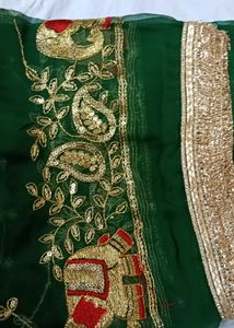 Green Silk Lehenga with Elephant Embroidery