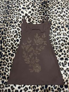 Brown Embellished Mini Dress