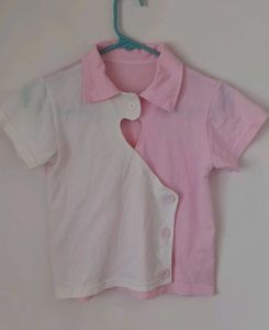 Cute Pink &amp; White Heart Cutout Polo Shirt