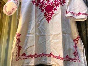 White Kurta with Pink Embroidery