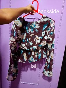 Cropped Floral Bell Sleeve Top