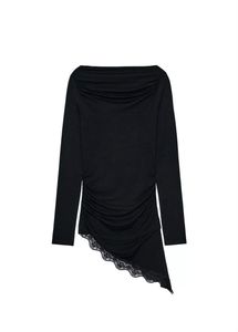 Zara Chic Asymmetrical Lace Trim Top