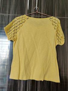 Yellow Lace Sleeve T-Shirt
