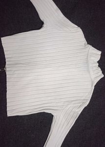 White Ribbed Zip-Up Sweater