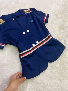 Chic Navy Double-Breasted Crop Top
