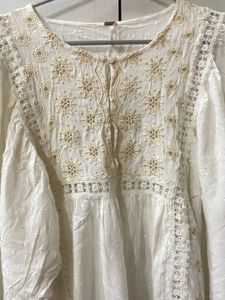 Boho Embroidered White Kurta
