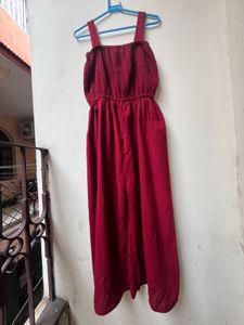 Chic stylish Maroon Smocked Jumpsuit