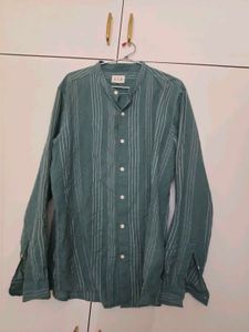 Men's Striped Band Collar Shirt