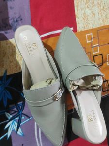 Stylish Light Green Mules with Buckle Detail