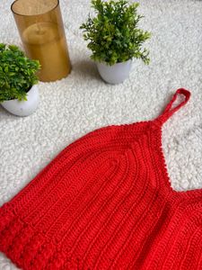 Red Crochet Knit Tank Top
