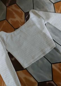 White Textured Bell Sleeve Top