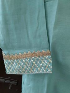 Elegant premium Teal Kurta set with Embellished Ne